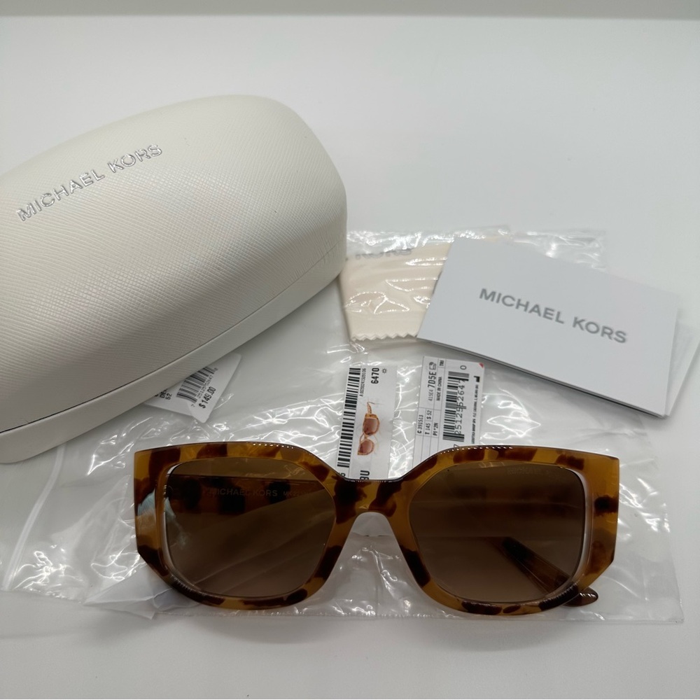 NWT Michael Kors | Denali Marigold Tortoise Shell Cut Out Square Sunglasses $149 - Picture 2 of 5